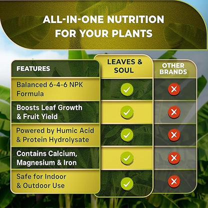 Leaves and Soul Professional Banana Tree Fertilizer Liquid Concentrate - 6-4-6 Blend for Fruit Tree Fertilizer, Garden - Liquid Plant Food for Banana Trees in Pots or Outdoors - 8oz