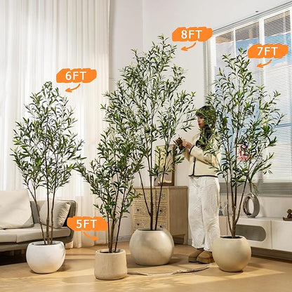 6FT Artificial Olive Tree Tall Faux Silk Plant Tall Faux Olive Tree with Natural Wood Trunk & Lifelike Fruits Fake Potted Tree or Home Office Decor