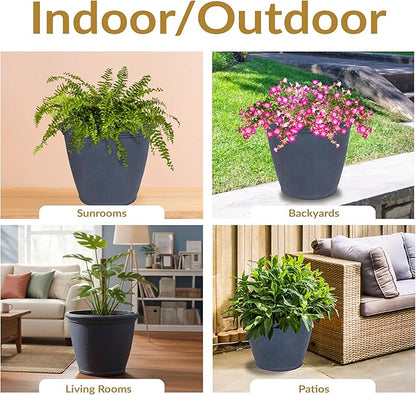 Sunnydaze 24-Inch Anjelica Large Plastic Pot for Plants - Double-Walled Outdoor Polyresin Round Planter Porch Pot with Drillable Drainage Holes - Slate