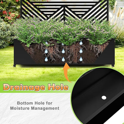 Metal Raised Garden Bed with Trellis, 2-in-1 Planter Box & Privacy Screen for Climbing Plants, Outdoor Standing Flower Bed with Drainage Holes, 47.2" L x 16.7" W x 70.8" H, Black-Zodiac