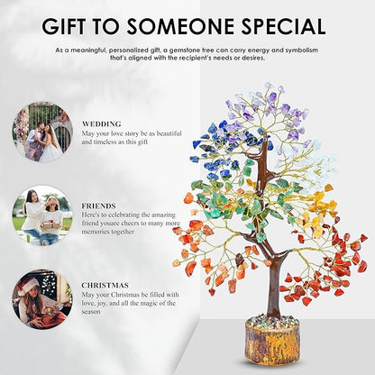 7 Chakra Tree of Life - Crystal Tree for Positive - Gemstone Tree - Seven Chakra Tree Spiritual Wisdom Feng Shui Tree Decor - Handmade - Healing Tree - Attract Good Luck & Charm Gift
