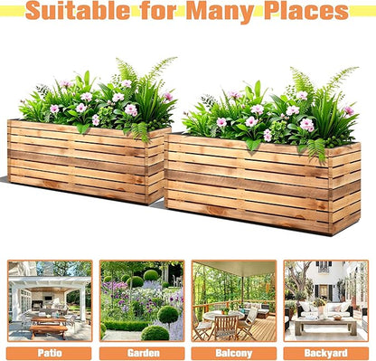 FENCY Metal Planter Box, Large Rectangular Planters for Outdoor Plants, Outdoor Tall Planters with Drainage Holes, Walnut Finish Metal Planters (38" L x 15" W x 16.3" H)