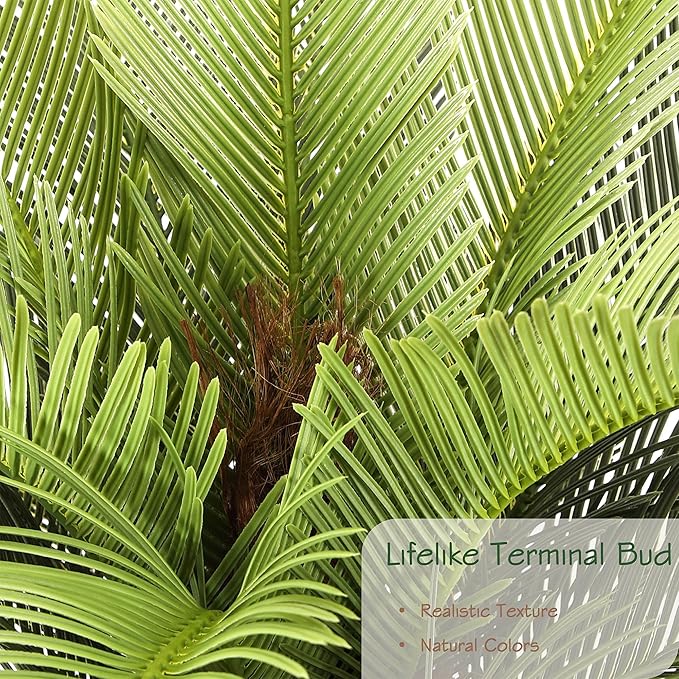 Bellacat 5ft UV Resistant Faux Sago Palm Tree with Natural & Lifelike Bark, 60in Super Full Artificial Cycad Tree with Realistic Leaves for Home Office Patio Porch Front Door Decor.