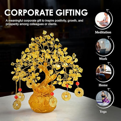 Citrine Crystal Tree with Artificial Coin Pot Base Bonsai Tree for Home & Office Decor Good Luck 6 Feng Shui Coins Money Tree Yellow Crystal Spiritual Gifts for Women Mom Sister Desk Bookshelf Decor