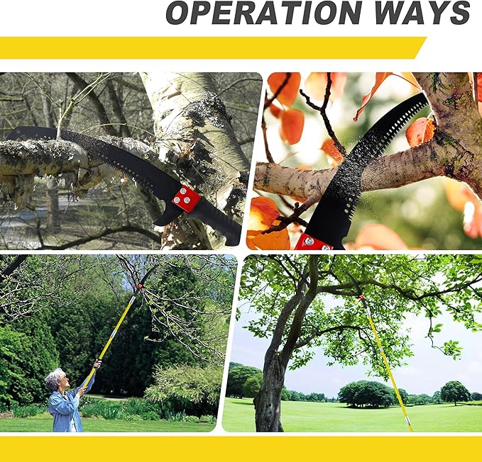 Manual pole saw,Tree Trimmer, Pole Pruning Saw, Pole Saws for Tree Trimming, Gardening Tools Pruner Hand Pole Saw For Yard(NO Scissor Head-Yellow 26FT)