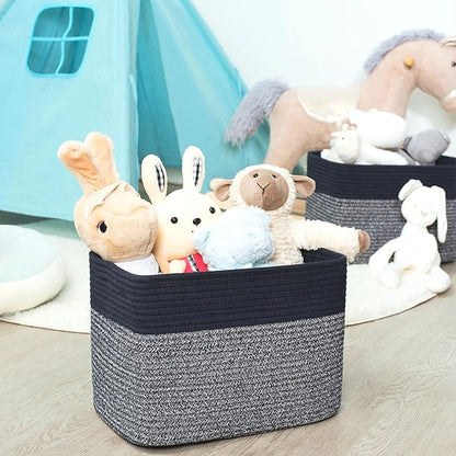 MINTWOOD Design 3-Pack Storage Baskets for Shelves, Playroom and Classroom, Book Basket, Decorative Storage Cube Bins, Woven Closet Organizers, Pantry and Shoe Organizer, Navy Blue