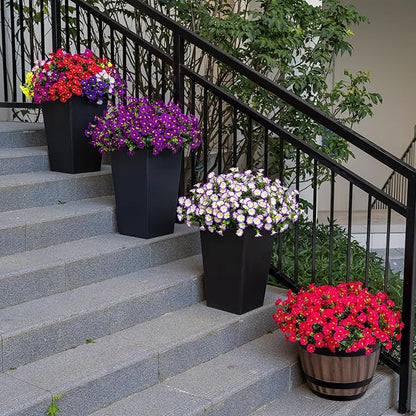 Artificial Faux Flowers for Outdoor 16 Bundles Boxwood Fake Morning Glory for Planter,UV Resistant Fake Flowers for Home Porch Patio Outside（Purple/White）