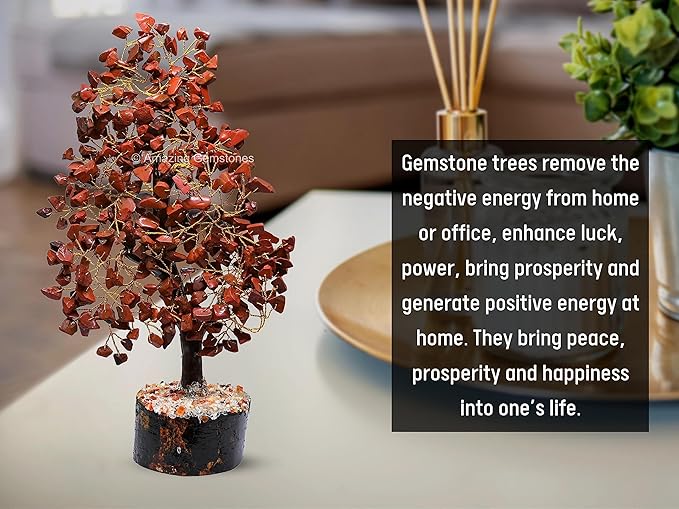 Amazing Gemstone Red Jasper Natural Healing Premium Crystal Bonsai Feng Shui Fortune Money Tree of Life for Home Office Decor (Gift Box Ready,10-12 Inch)