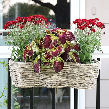 Sunnydaze Indoor/Outdoor Round Polyrattan Over-The-Rail Tri-Planter with 3 Black Liners - Frost