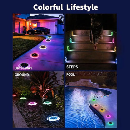 Solar Dock Lights, Color Changing 48 LEDs Super Bright Disc Driveway Light, Outdoor Waterproof Flat Low Profile, Anti-Trip&Anti-Slip for Marine, Ground, Pool, Pier, Deck (RGB-W, 2Pack)