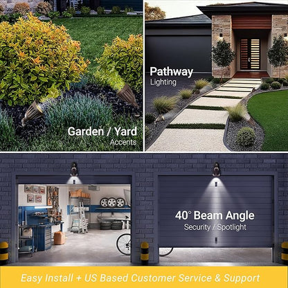 NuWatt 25W Bronze Bullet Spot Light Outdoor LED Landscape Floodlights, 3500 Lumens Bright Outdoor Light for Yard, 3000K/4000K/5000K Selectable, 1/2" Knuckle Mount, 120-277V Waterproof Flag Pole Lights