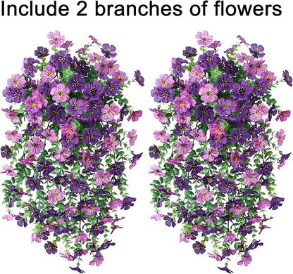 HyeFlora Artificial Flowers for Outdoors Decoration, 2Pcs Dark Purple and Purple Fake Hanging Flowers, UV & Fading Resistant, Faux Decor for Porch Patio Balcony Planter