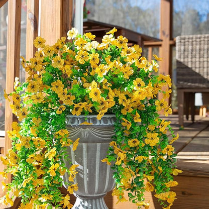HyeFlora Artificial Hanging Flowers for Outdoors Decoration, 2pcs Fake Daisy with Eucalyptus Leaves for Garden Yard Porch (Yellow)