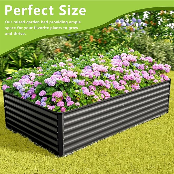 8x4x2FT Galvanized Raised Garden Bed Kit,Vegetable Boxes-Rectangle Metal Flower Box,Large Planter Raised Beds Outdoor Garden for Planting,Fruit,Herb-Grey