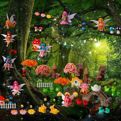 150 Pcs Fairy Garden Accessories Miniatures Figures Kit Micro Landscape Resin Mushroom Animals Fake Pond Lawn Bridge Garden Decoration