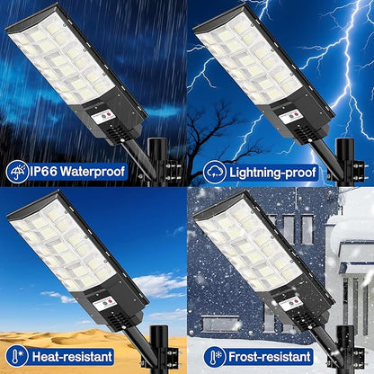 Solar Street Lights Outdoor Waterproof, 6500K 8500W Wide Angle LED Flood Light IP66 Dusk to Dawn Solar with Motion Sensor and Remote Control for Parking lot Street Garden Playground (YT0004-M)