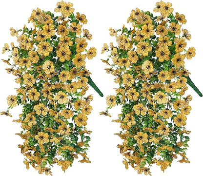 INSPRING Artificial Flowers Fall Faux Outdoor Outside Plants, 2 PCS Fake Silk UV Resistant Look Real Yellow Daisy Trailing Vines for Front Door Porch Planter Urn Patio Balcony Decoration
