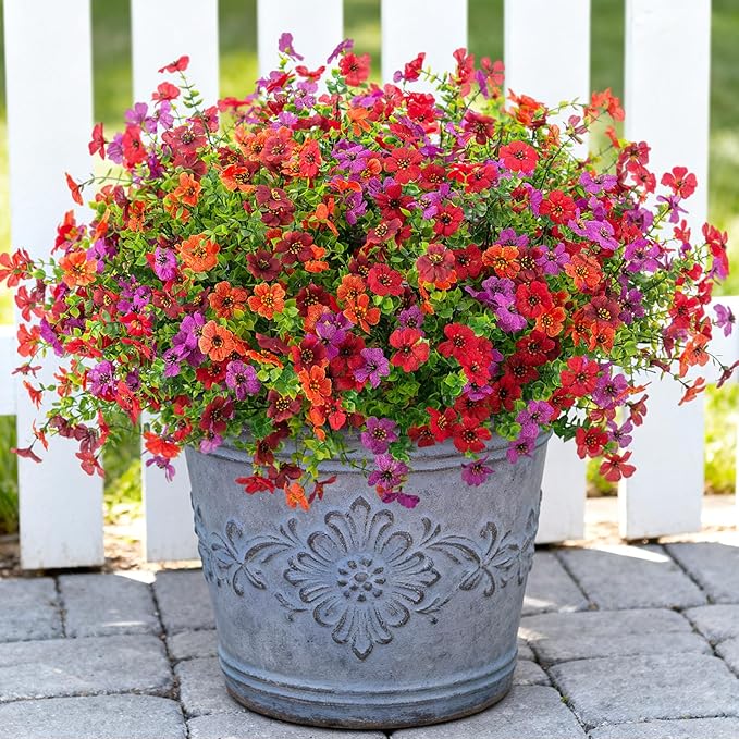 Artificial Fake Mums Flowers for Outdoor Fall Decor,12 Bundles Faux Flowers Plants Silk Daisy for Planter Pot Colorful UV Resistant Look Real for Front Door Porch Patio Outside Yard
