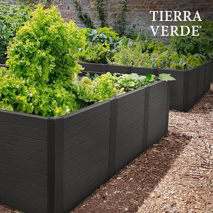 Tierra Verde 48-Inch x 48-Inch Raised Garden Bed with Tool-Free Connect System and Crafted from Recycled Materials, for Patios or Decks, Black