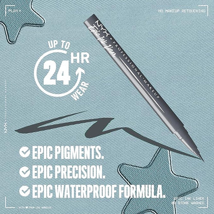 NYX PROFESSIONAL MAKEUP Epic Ink Liner, Waterproof Matte Liquid Eyeliner with Vegan Formula - Stone Washed (Grey)