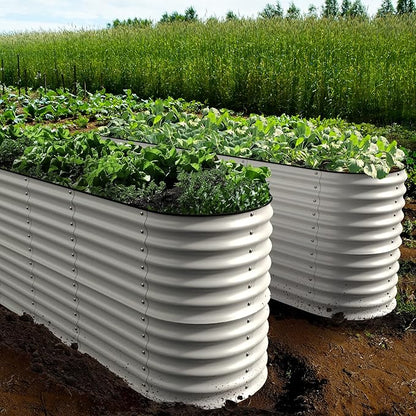 Olle Galvanized Planter for Vegetables 12-in-1 Large Metal Raised Bed Gardening Kit for Outdoors 32" Tall Size 5X5 Feets 8X2 Feets 4x8 Raised Garden Bed, Ivory