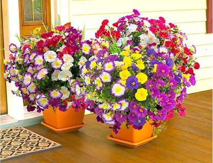 Artificial Faux Flowers for Outdoors, 12 Bundles Artificial Plants Outdoor UV Resistant, Fake Morning Glory Silk Flowers for Outside Planter Porch Patio Yard