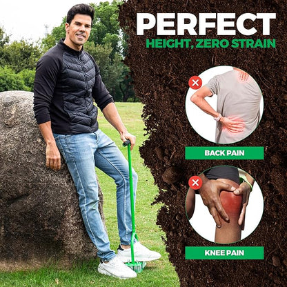 Manual Aerator Lawn Tool With 15 Iron Spikes, 6-Spring Self-Cleaning Heavy-Duty Lawn Aerator Tool - Automatic Reset & Dirt / Leaf Clean System For Soil Loosening & Dethatching In Yard, Patio & Garden