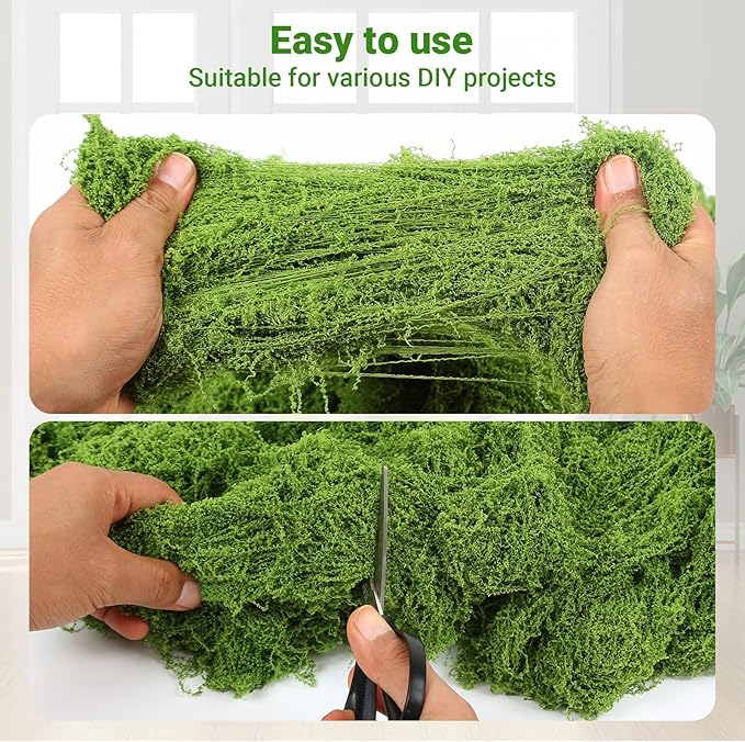 Artificial Green Moss for Potted Plants, 24.7 oz Fake Moss Decor for Indoor Plants, Glass Containers, Wedding, Gardens, DIY Crafts (Light Green)