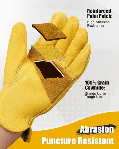 Leather Work Gloves for Men & Women, Reinforced Durable Gardening Gloves,Cowhide Work Gloves,Puncture & Cut Resistant
