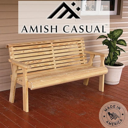 Amish Casual Heavy Duty Unfinished 5 Foot Roll Back Outdoor Bench - Amish Made in The USA from Treated Pine for Outdoor Durability, 700 Lb Weight Capacity
