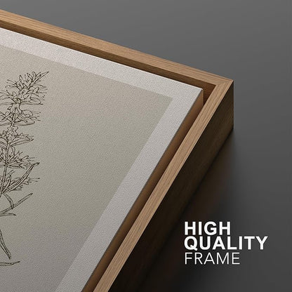 Ashbrook Framed Canvas Print Wall Art Set Duotone Vintage Flowers Nature Wilderness Illustrations Modern Art Decorative Floral Botanical Minimal Calm/Relax/Cozy for Bedroom - 24"x36"x3 NATURAL
