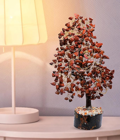 Amazing Gemstone Red Jasper Natural Healing Premium Crystal Bonsai Feng Shui Fortune Money Tree of Life for Home Office Decor (Gift Box Ready,10-12 Inch)