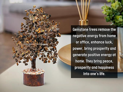 Amazing Gemstone Tigers Eye Natural Healing Premium Crystal Bonsai Feng Shui Fortune Money Tree of Life for Home Office Decor (Gift Box Ready,10-12 Inch)