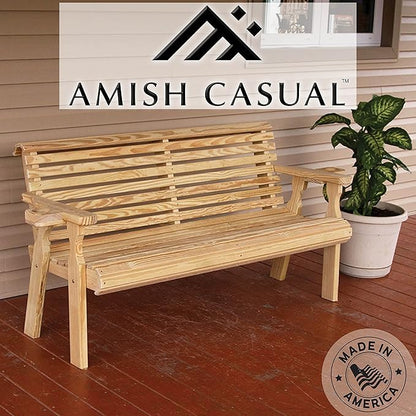 Amish Casual Heavy Duty Pressure Treated 5 Foot Outdoor Garden Bench with Cup Holders - Amish Crafted Roll Back Design in Unfinished, 700 Lb Weight Capacity