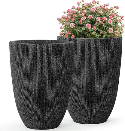 19.1" H Mediterranean Black Round Planter for Outdoor Plants,Set of 2 Large Flower Pot with Drainage Hole,Weather-Resistant for Porch,Garden,Patio or Indoor Use, Ideal for Christmas Decoration.