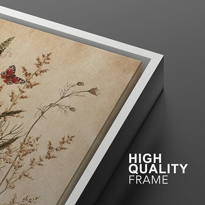 Ashbrook Framed Canvas Print Wall Art Set Vintage Wildflower Bouquet Nature Wilderness Illustrations Modern Art Decorative Floral Botanical Minimal Calm/Relax/Cozy for Bedroom - 24"x36"x3 WHITE