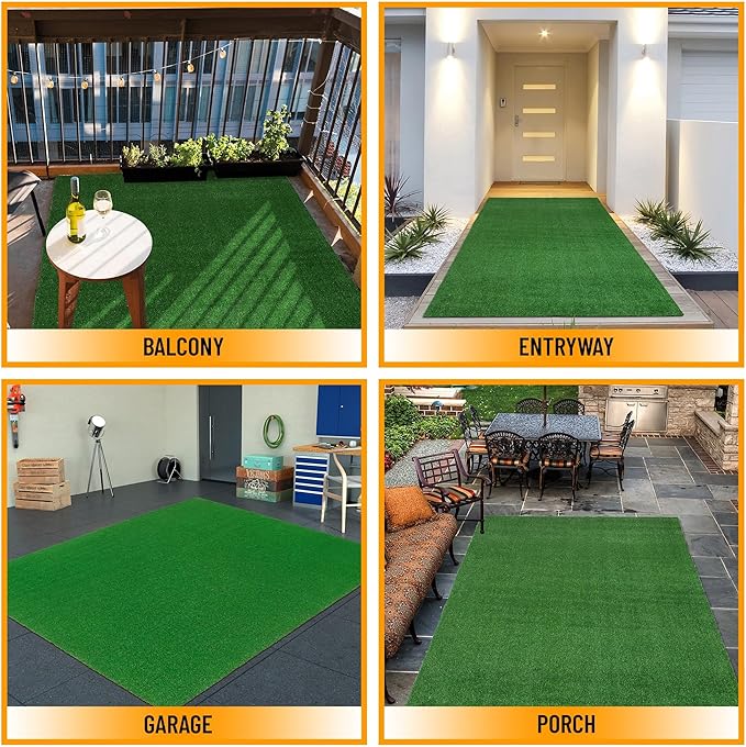 Ottomanson Artificial Grass Turf 7'10" x 40' Indoor Outdoor Faux Grass Rug with Drainage Holes, Customizable with Extra Long Size Options, Perfect for Patio Lawn Balcony Weddings Photoshoot Backdrop