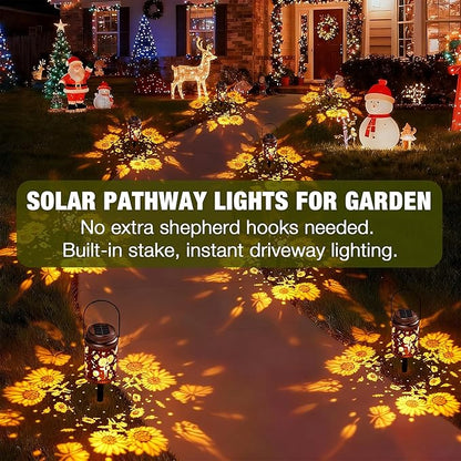Cooo 6 Pack Solar Lanterns Outdoor Waterproof Sunflower Butterfly Solar Pathway Lights Landscape Path Christmas Gifts for Women Mom Grandma for Outdoor Table Lamps Garden Yard Backyard Decor-Rose Gold