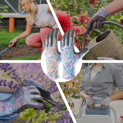 COOLJOB Colorful Gardening Gloves Best Gift for Women Ladies, 2 Pairs Breathable Rubber Coated Garden Gloves, Outdoor Protective Work Gloves, Varied Colors, Size Medium, 2 Pairs M