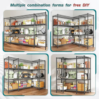 REIBII 78.4" W Storage Shelves Load 1500LBS, Metal Shelving 4-Tier Wire Shelving Unit Garage Shelving for Storage, Metal Shelves for Pantry Commercial Kitchen Garage, 11.8''D x 59''H,2P