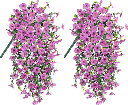 HyeFlora Artificial Flowers for Outdoors Garland Decoration, 2Pcs Purple Fake Hanging Flowers, UV & Fading Resistant, Faux Decor for Home Porch Patio Balcony Planter Yard