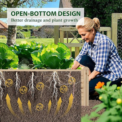 BlueWish Raised Garden Bed Outdoor, Planter Box with Open Bottom, Mortise Design, Ground Garden Bed for Fruit, Vegetables, Herbs, 94''L x 47''H x 15''W