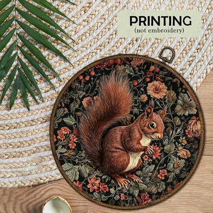 cvjutf Vintage Squirrel Wall Art Decor Framed, Dark Cottagecore Fall Squirrel Round Wall Decor, Rustic Farmhouse Squirrels Animal Canvas Prints Art for Cabin Bathroom Living Room, 10x10 Inch