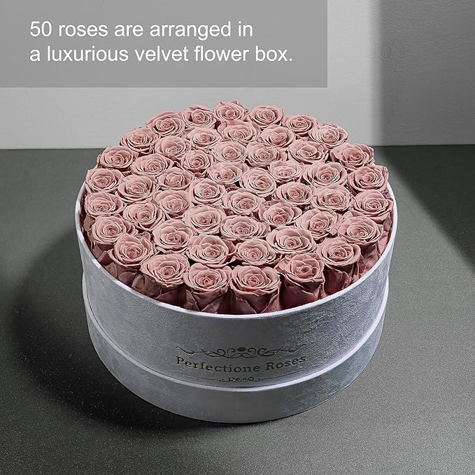 50 Piece Roses in a Velvet Box, Flowers for Delivery, Presereved Flowers Birthday Gifts for Women Mom and Wife (Dusty Rose)