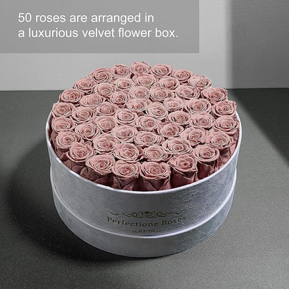 50 Piece Roses in a Velvet Box, Flowers for Delivery, Presereved Flowers Birthday Gifts for Women Mom and Wife (Dusty Rose)