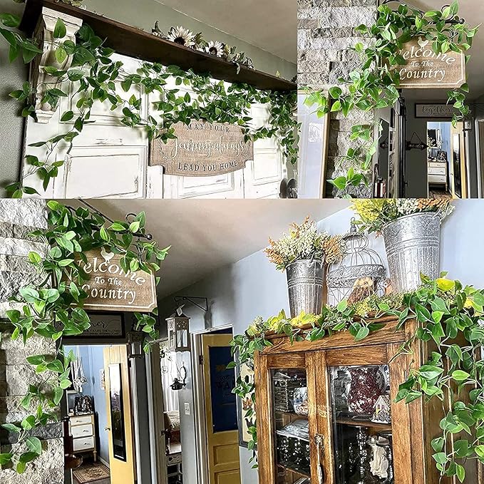 Artificial Hanging Plants 2pcs Fake Hanging Plant Artificial Faux Plant Outdoor UV Resistant Plastic Plants (Green)