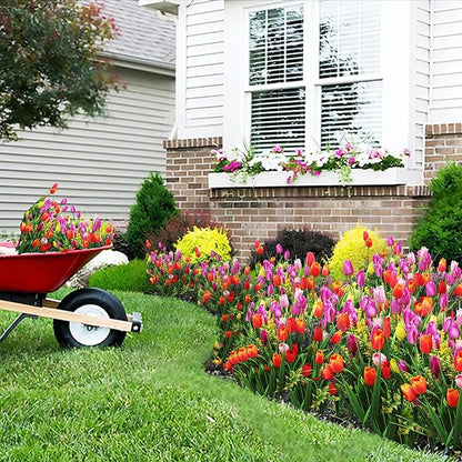 0kiygoo 12 Outdoor Artificial Flower Pieces, Bulk Fake Plastic Plants for Porch, Window, Home & Wedding Decoration in Fall and Summer, Ideal for Hanging Planters (Tulip)