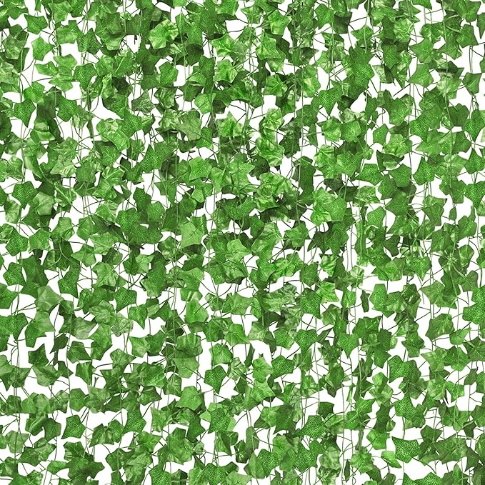 CQURE 42 Pack 294Ft Artificial Ivy Garland,Ivy Garland Fake Vines UV Resistant Green Leaves Fake Plants Hanging Vines for Home Kitchen Wedding Party Garden Wall Room Decor