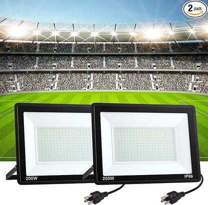 ADYENA LED Flood Light Outdoor Plug in,Super Bright Security Lights,IP66 Waterproof 6000K Daylight White Stadium Lights,Floodlights for Garage,Yard,Garden,Playground