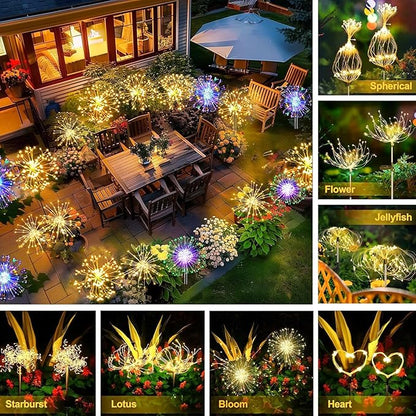 Redefun Solar Fireworks Lights 2 Pack 120 LEDs Solar Garden Outdoor Lights, 8 Modes Tall Sparkler Yard Light Waterproof Dandelion String Light for Outside Patio Pathway Decorations - Warm White